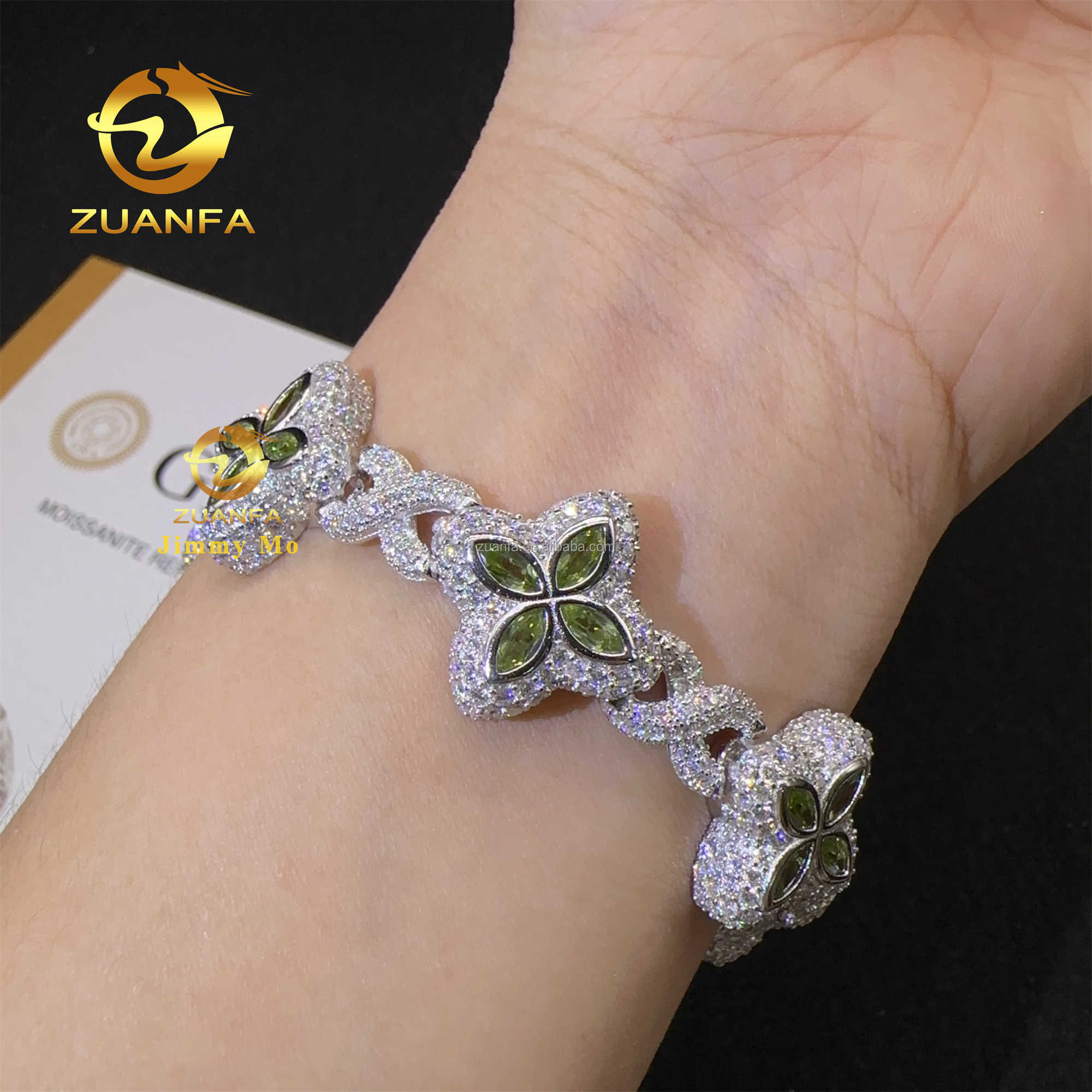 S925 Silver Marquise Flower Design Hip hop Jewelry Iced out Men Lab Moissanite Diamond Infinity Cuban Four Cleef Clover Bracelet Z260313