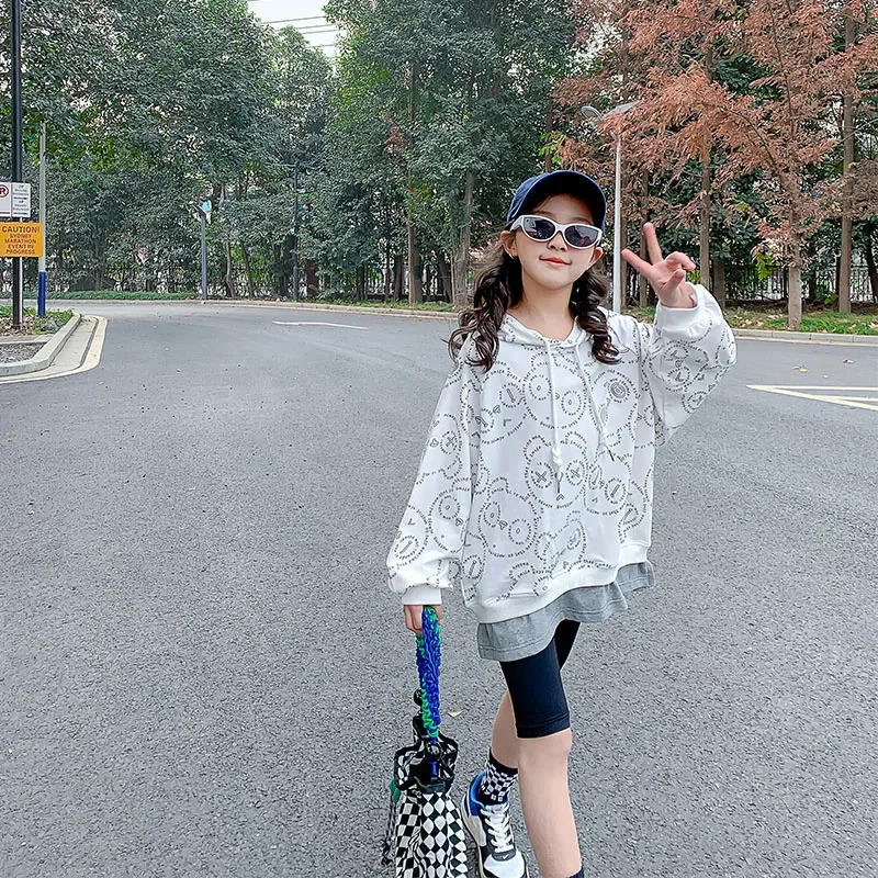 Childrens Sportswear Girls Spring/Summer Autumn Cotton Printed Flower Letter Zipper Sportswear 5 6 8 12 13 14 15 Year Super Large Hoodie 241210