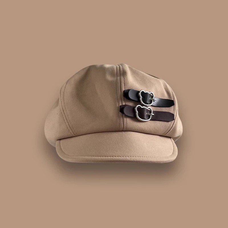 Wool retro octagonal womens s boy hat autumn and winter warm street snaps fashion show face cute Yunbeilei hat 241209