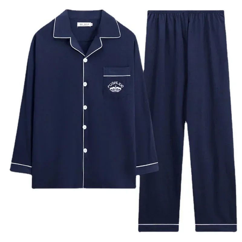 Mens pajama set long sleeved cotton top soft autumn and winter plus size casual wear mens 241209
