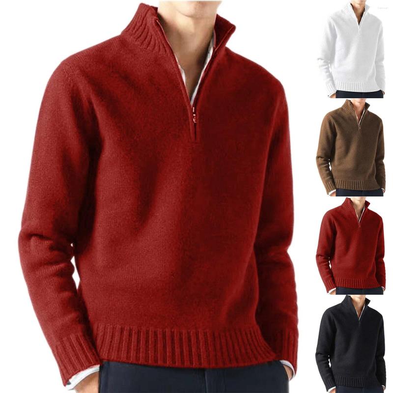 Men's Sweaters Male Cashmere Casual Simple Bottom Sweater Solid Color Warm Wool Knit Half Zip Long Sleeve Coats For Men