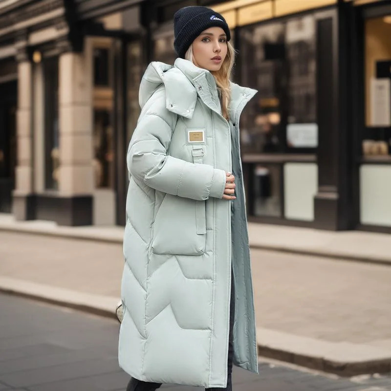 2023 Winter Detachable Hat Cotton Mat Womens Medium length Knee Thickened Park Coat 241209