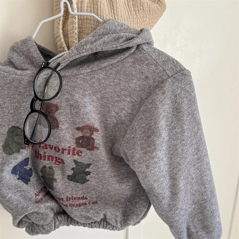 Winter Childrens Wool Hoodie for Babies and Girls with Velvet Thick Cartoon Printed Zipper Childrens Casual Hoodie 241210