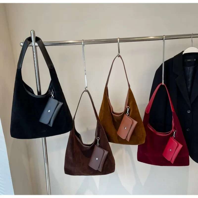 Designer's bag Fashion Solid Colors Zipper Large Capacity for Women New Autumn and Winter Commuting Shoulder Suede Tote Bag