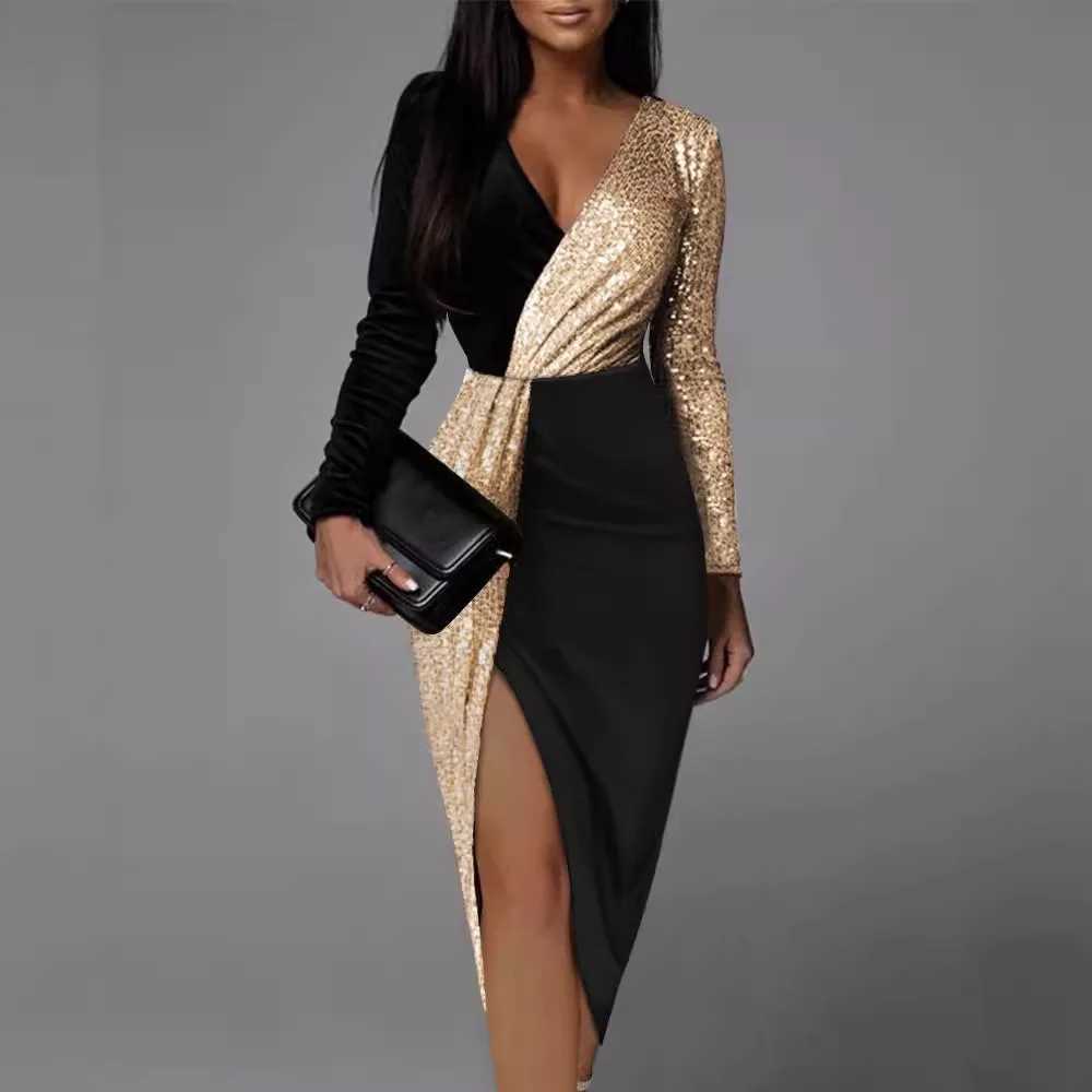 Temperature and Ankle Dual Color Black and Gold Ethnic Style High Waist Solid Color Temperature Dress Long SVE Waist Dress W241210