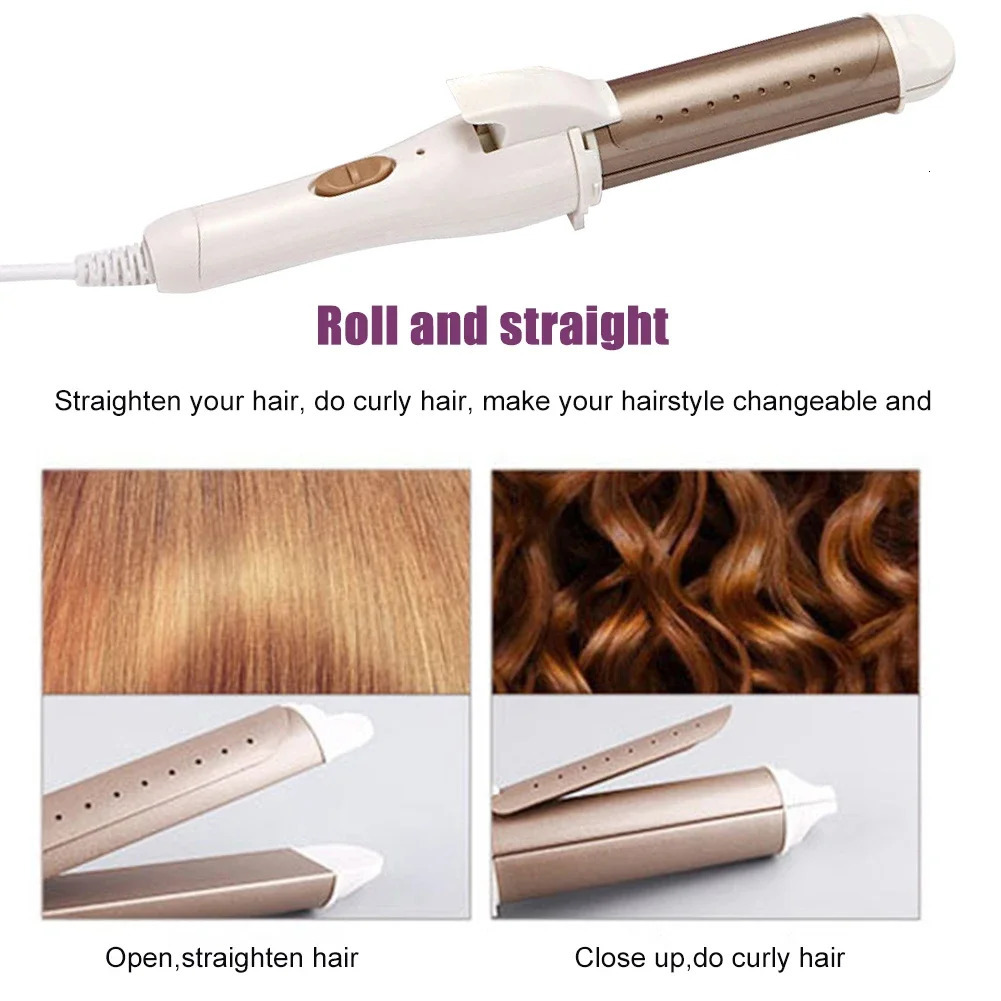 Electric Ceramic Curling Iron 2 in 1 Hair Curler Straightener Curls Wand Ceramic Curling Iron Fast Heating Hair Styling Tools 241209