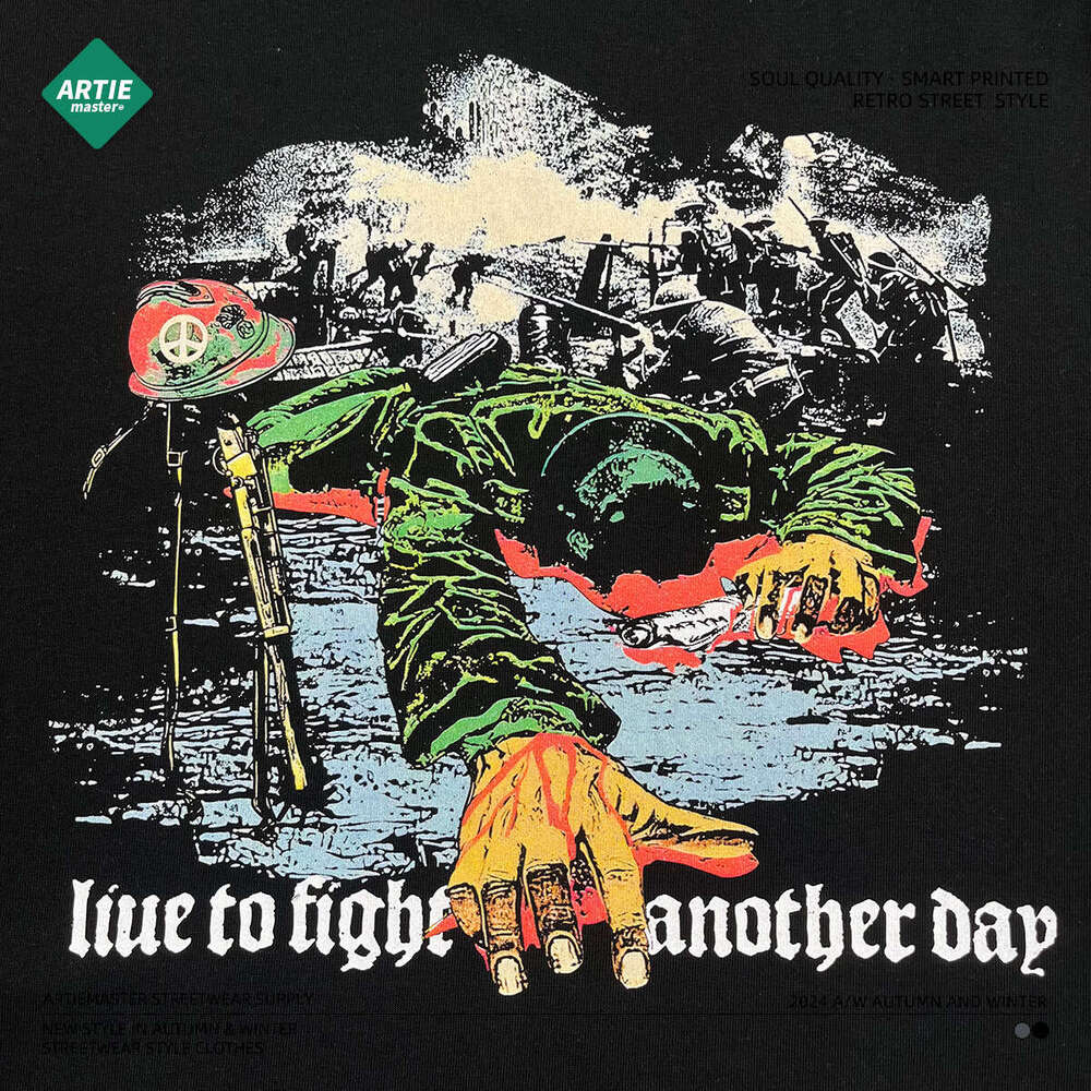 2024 Autumn/Winter New Trendy Brand Men's 305G Fake Two Piece Splicing White Ink Digital Direct Spray Printed Long Sleeve Base for Men