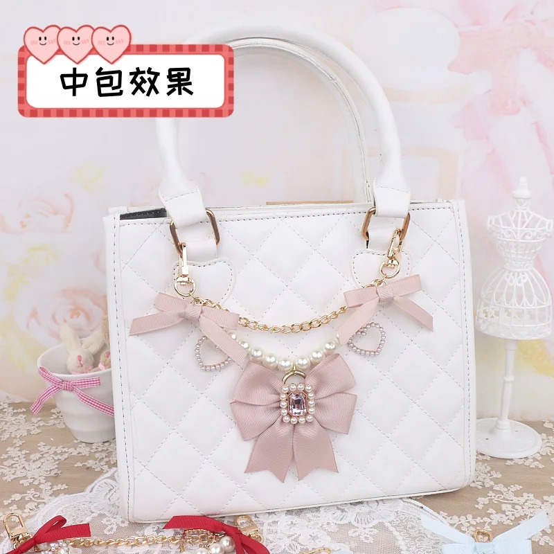 Handmade Japanese mineral cute bead pearl bow rhinestone chain Itabag bag charm cute handbag pendant accessories 241205