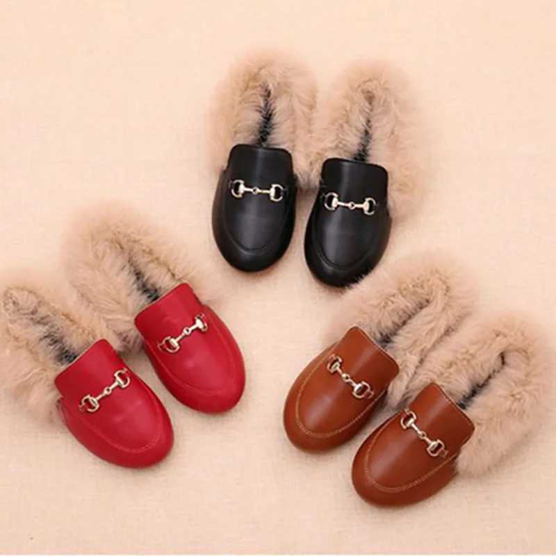 Kids Shoes Girls Shoes Winter Warm Fur Girls Loafers PU Leather Girls Dress Shoes Princess Shoes Flats Girls KidsXJ241209