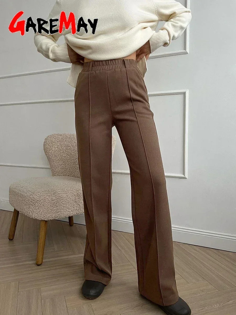 Womens Winter Pants Thick Warm Loose Classic Long Wide Leg Trousers Thermal Brown Beige Wool for Women 2024 241203