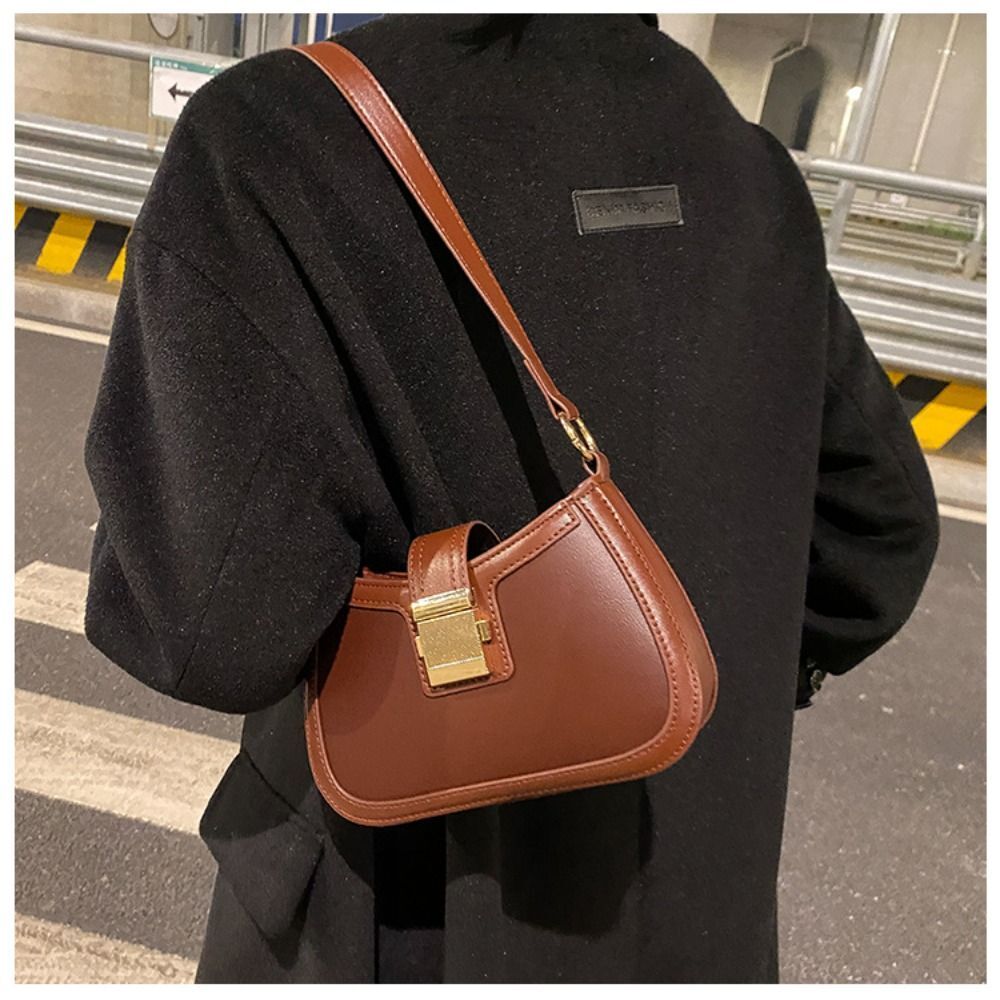 New retro fashion women s underarm shoulder bag solid color patent leather PU handbag fashionable and simple designer women s wallet bag