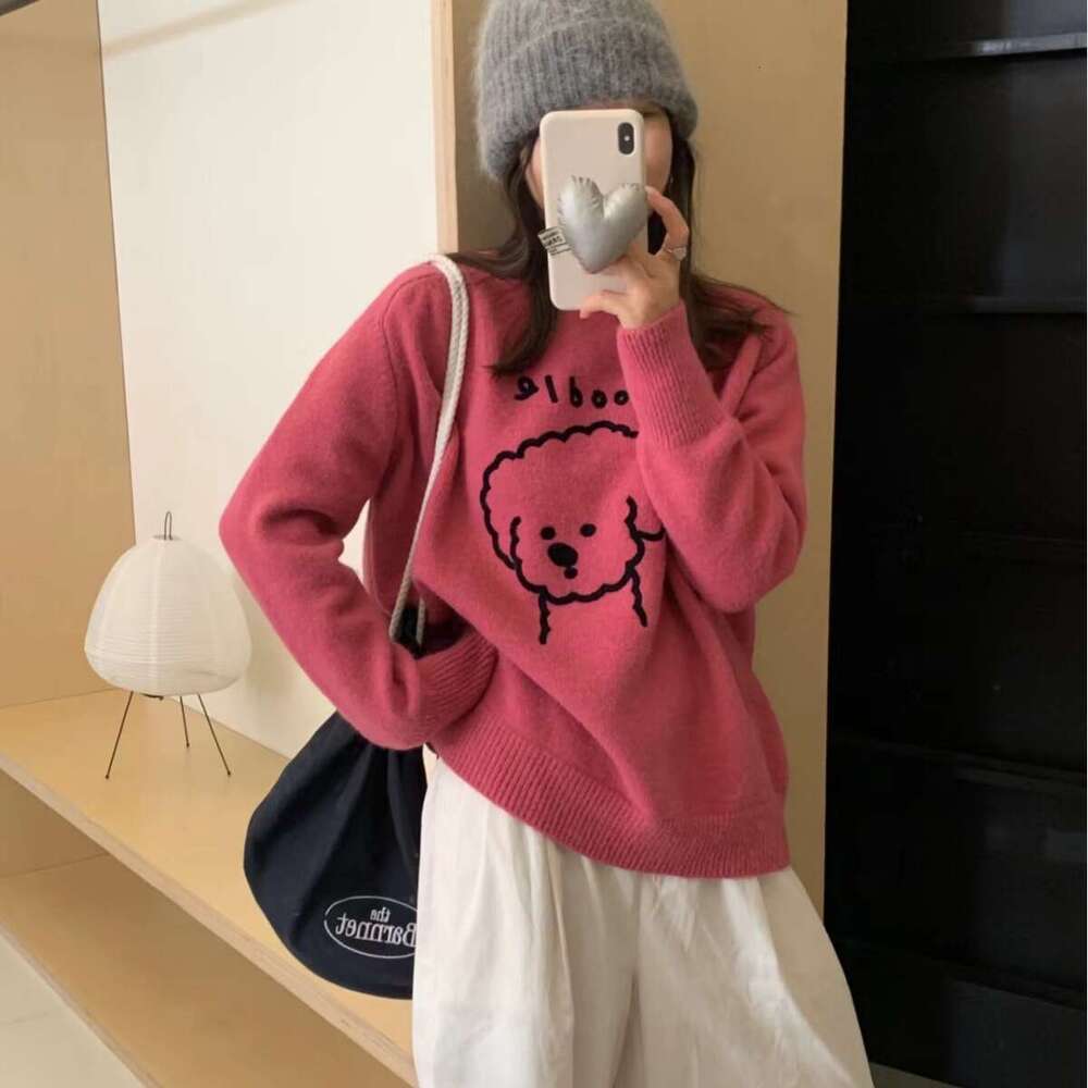 Gentle style cartoon little dog sweater for female students, 2023 autumn and winter new style, loose round neck, single wear, inner knit top