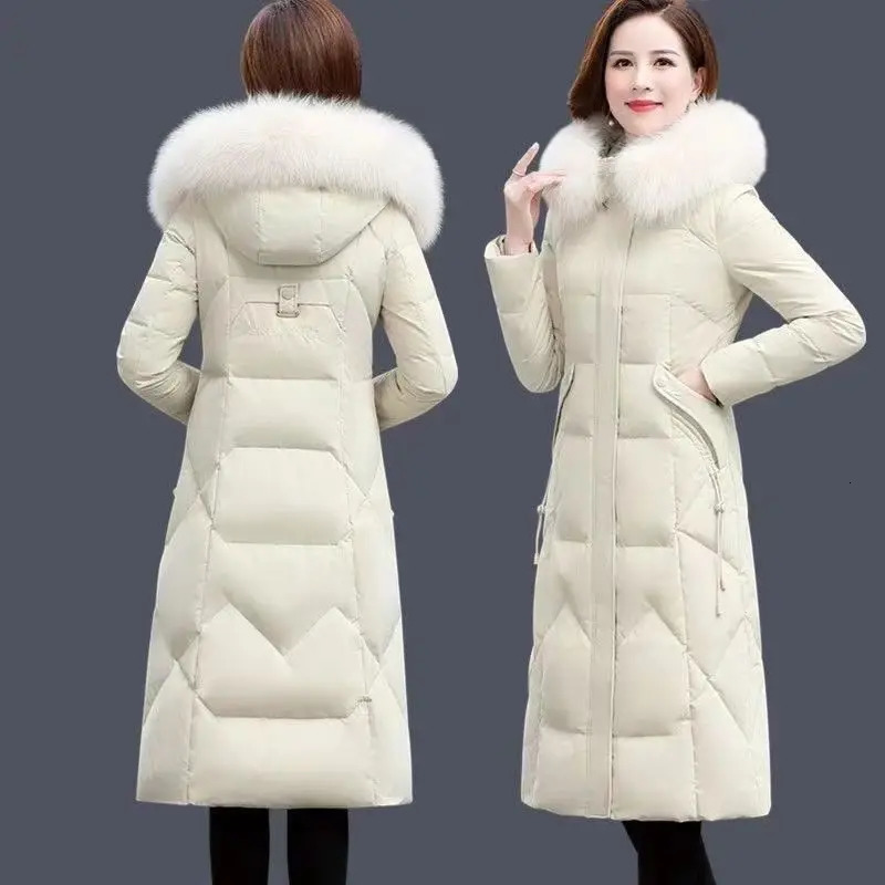 2024 Korean Down Cotton Coat Womens Long Winter Puff Parkas Thick Hooded Apron Jacket Zipper 241212