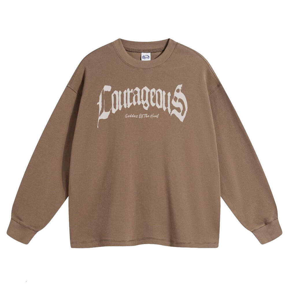 2024 Autumn/Winter New Product Breathable Waffle 330g Printed Sleeve T-shirt for American Trendy Brand Loose Casual Men's Long T