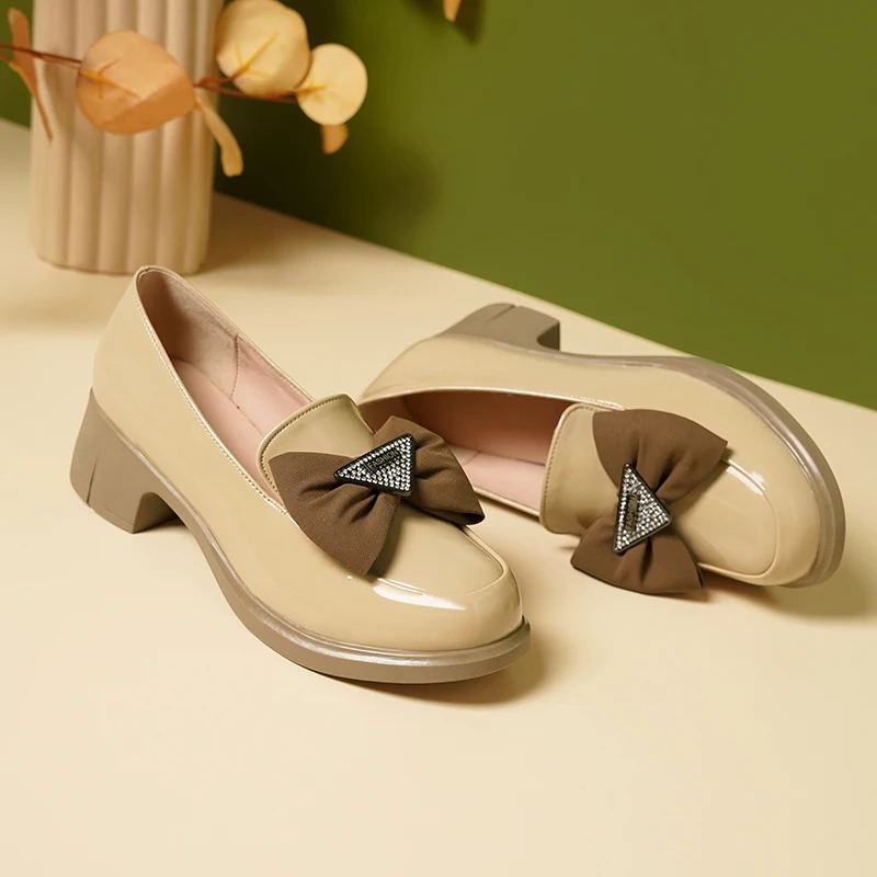 AIYUQI Loafers Women Spring Bow Women Shoes Round Toe British Style Slip-on Genuine Leather Ladies Shoes