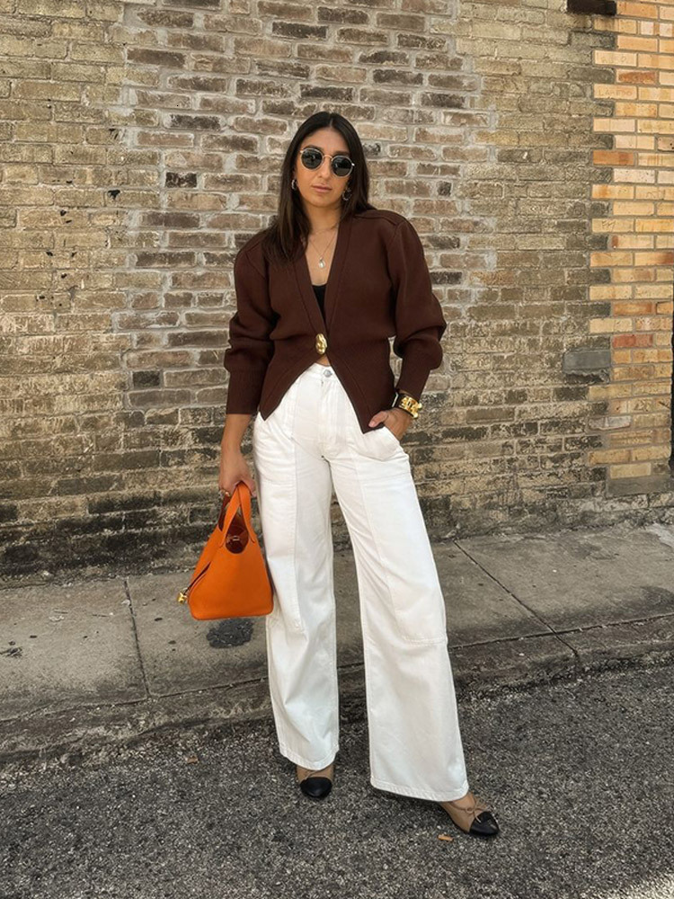 Women's Fashion Button Knitted Cardigan Vintage V Neck Full Sleeves Cropped Sweater Autumn Elegant Lady High Street Jumper