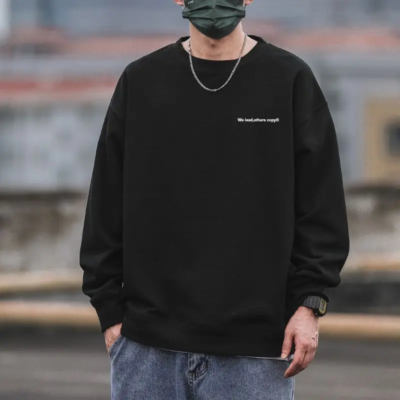 American Retro Autumn Boyfriend Patchwork Round Neck Letter Fashion Solid Color Loose Casual Long Sleeved Sweatshirt 241209