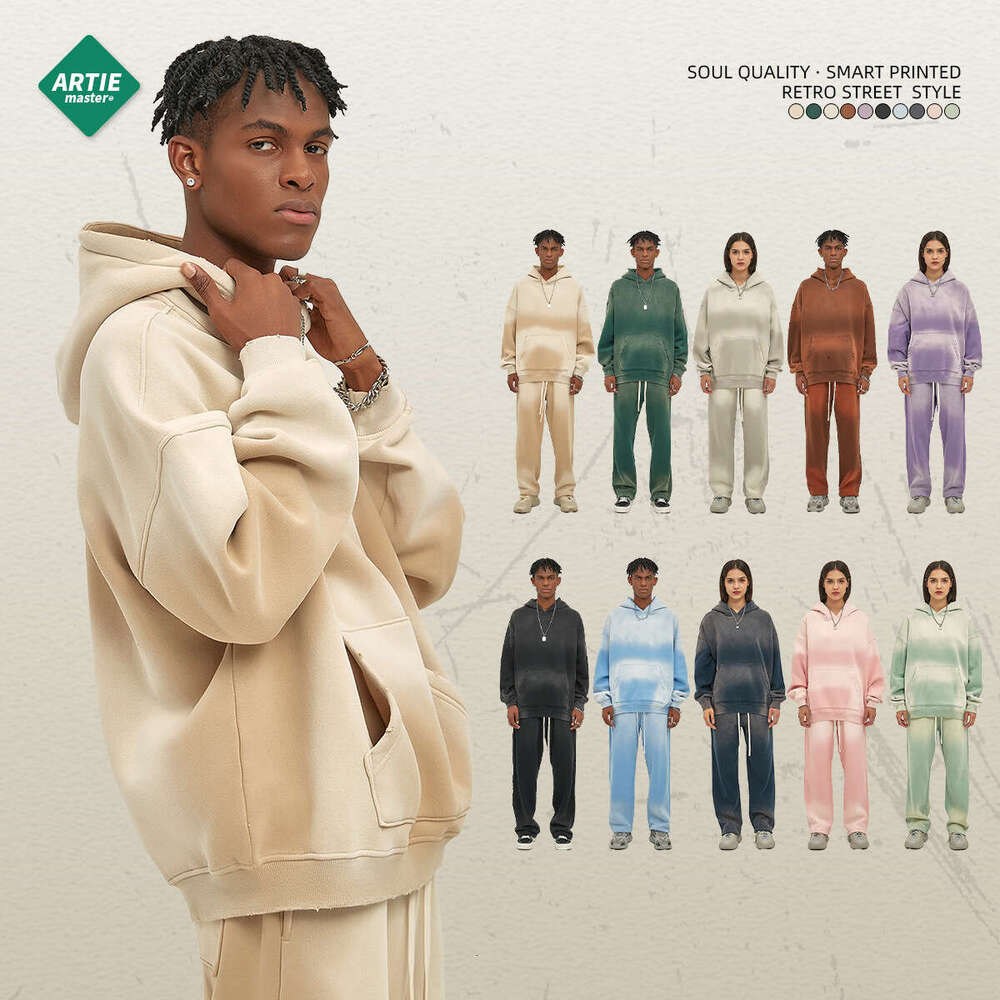 2024 Autumn/Winter New Product Solid Color Blank Plush Thickened 360g Spray Dyeing Used Hooded Hoodie for Men