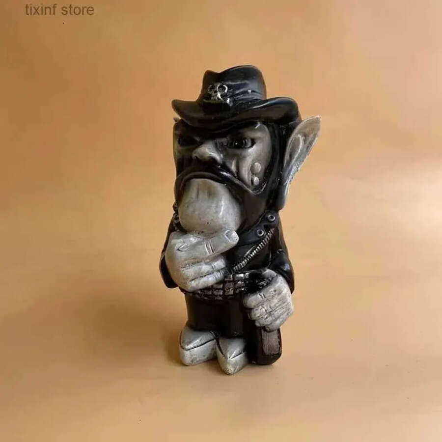 Figurines Lemmy Objects Decorative Rock Icon Statue Lemprechaun Resin Craft Sculpture Cowboy Finger Dwarf Garden Ornaments Home Yard Lawn Gnomes Decor