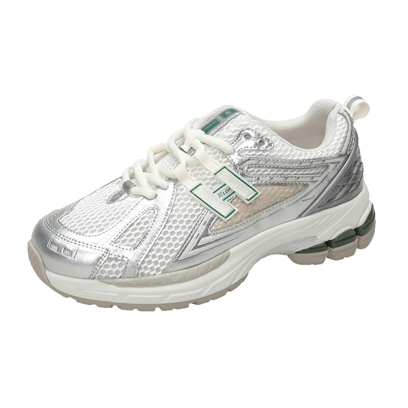 Women Sports Shoes:Simple Design Versatile Running Shoes Mesh Breathable Thick Sole Chunky Fashion Trendy Sneakers,Grey/White,Free shipping