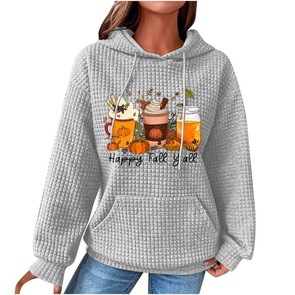 Europe The United States Plus Size Spring And Autumn New Solid Color Letter Hooded Pocket Sweatshirt