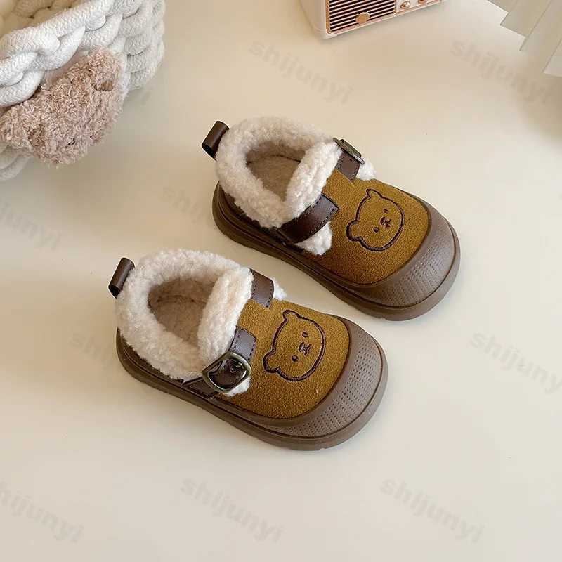 New Winter Childrens Cover Heel Bear Fluffy Casual Shoes Boys Girls Non-slip Warm Home Kids Slip on Cotton-padded ShoesXJ241209