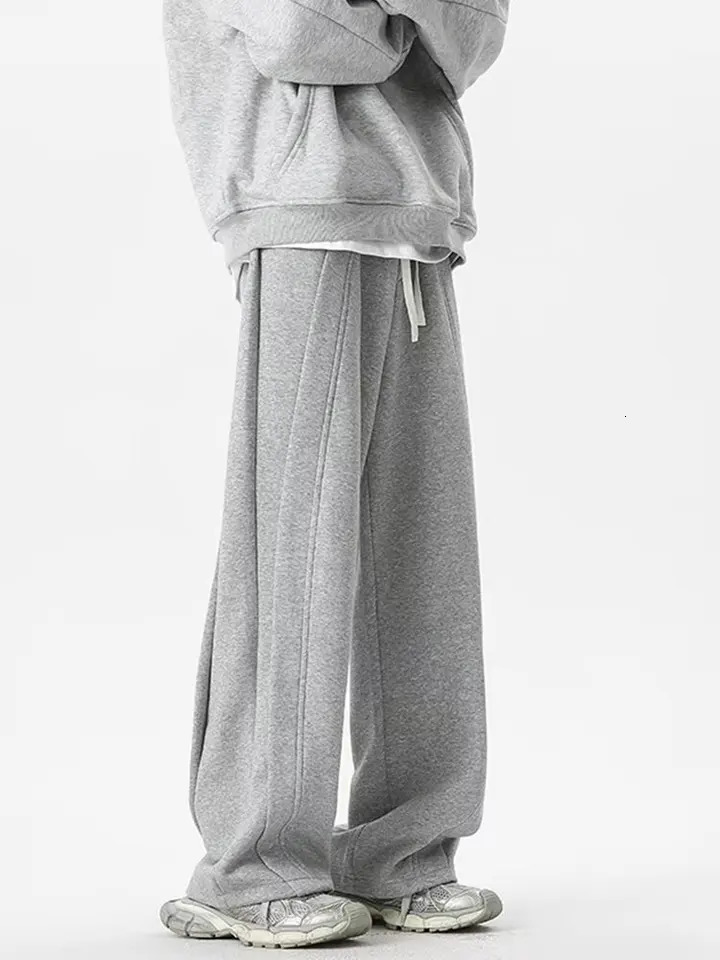 Korean Wideleg Sweatpants Man Loose Casual Solid Color Male Pants Streetwear Clothes 2024 Spring Autumn Fashion sweatpant men 241203Z