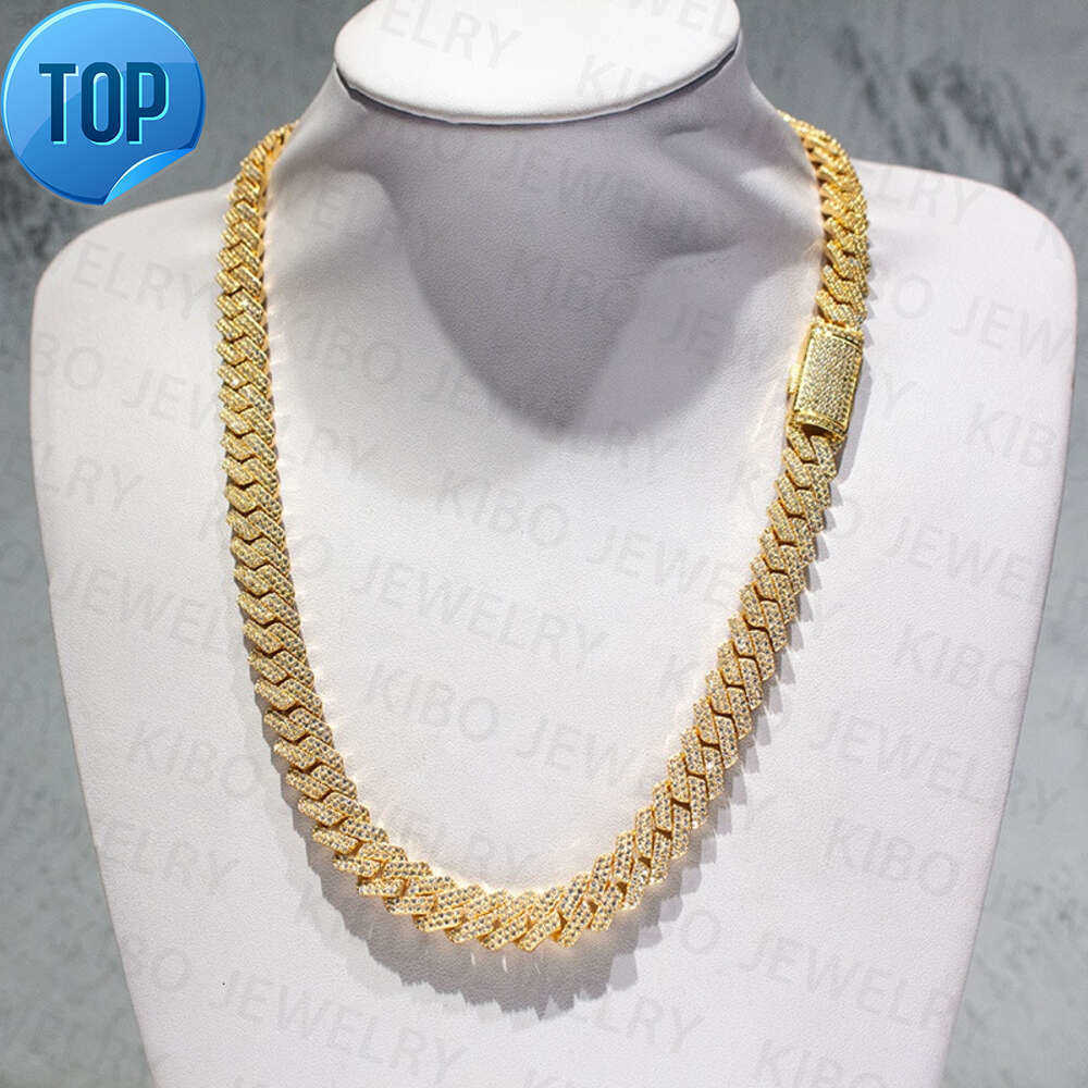 Hip Men Jewelry 12mm Sterg Sier 10k 14k Iced Out Vvs Moissanite Cuban Chain Necklace