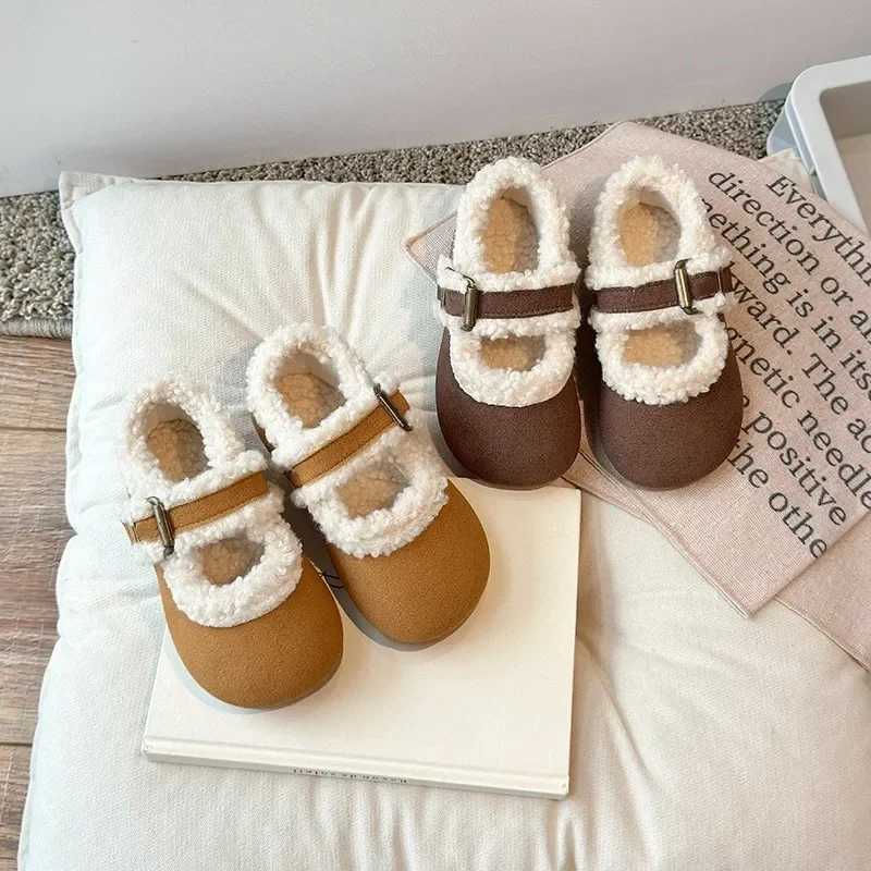 Children Winter Cotton Shoes Kids Thick Warm Plush Fur Shoes Simple Buckle Girls Moccasin Shoes Anti-Slippery Autumn 2024 NewXJ241209