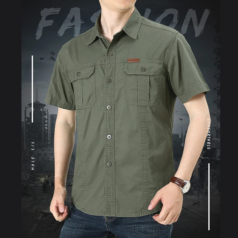 Summer quick drying short sleeved military fan tactical shirt mens thin breathable collar cargo top outdoor hiking 241209