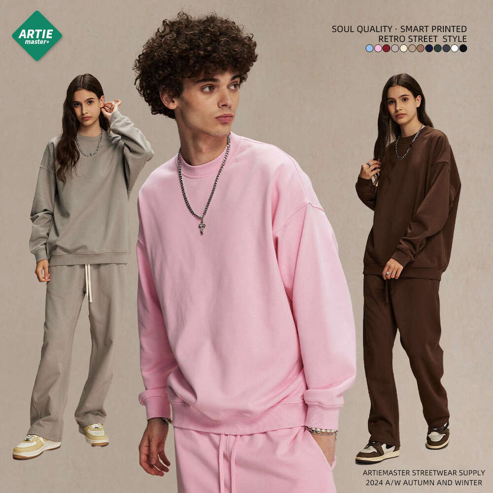 2024 new product 430g looped hoodie street fashion brand autumn men's and women's round neck shirt