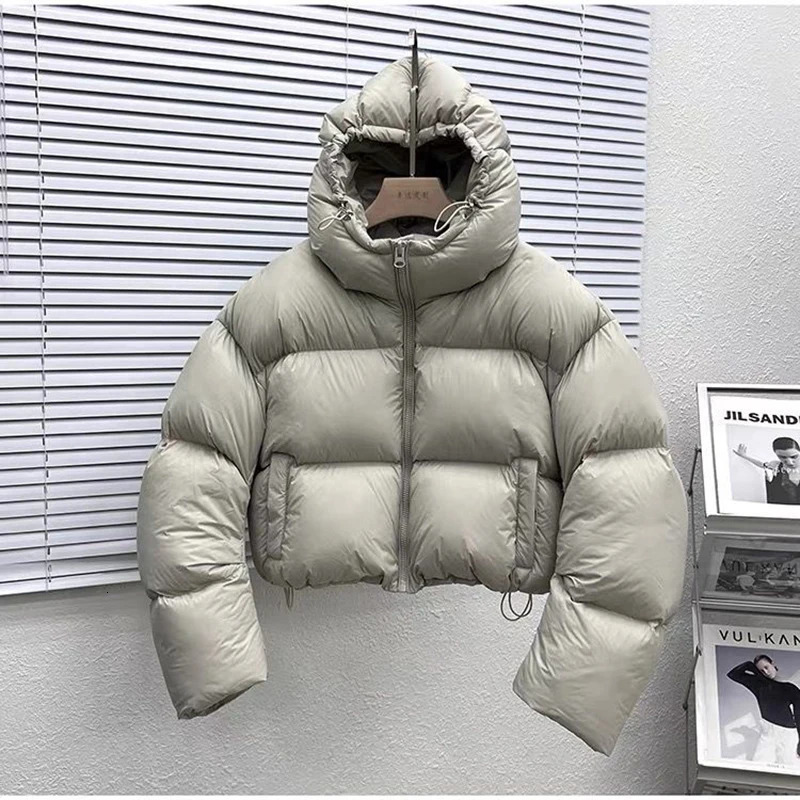 2024 Winter Lightweight White Duck Down Cover Loose Inflatable Jacket Warm Cotton Long Sleeve Zipper Apron Coat 241209