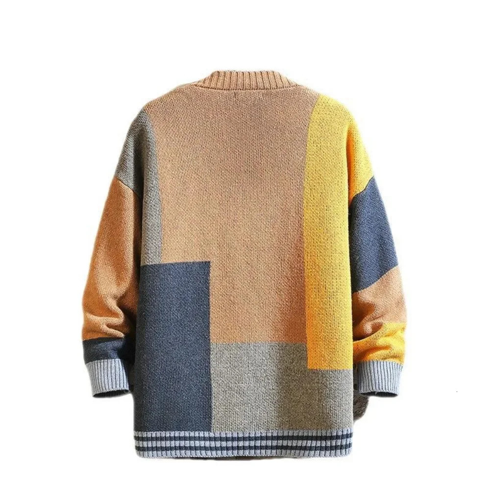 The mens colorful sweater cardigan splicing Vneck knitwear large size jacket 241209