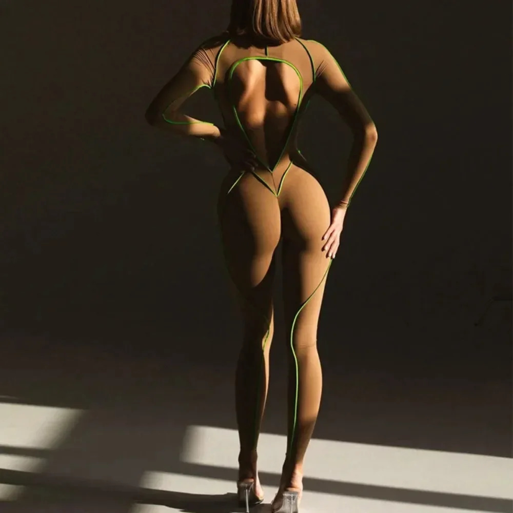 Colorful patch workwear womens sexy backless fitness onepiece jumpsuit casual tight fitting short sleeved 241209