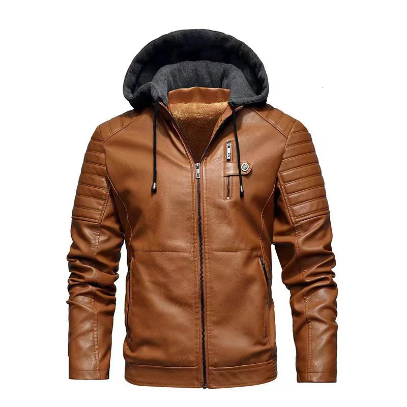 Faux Leather Jacket Men Fashion Mens Hooded Military Style Outwear Motocycle Autumn Winter Zipper Pockets Coat 241202