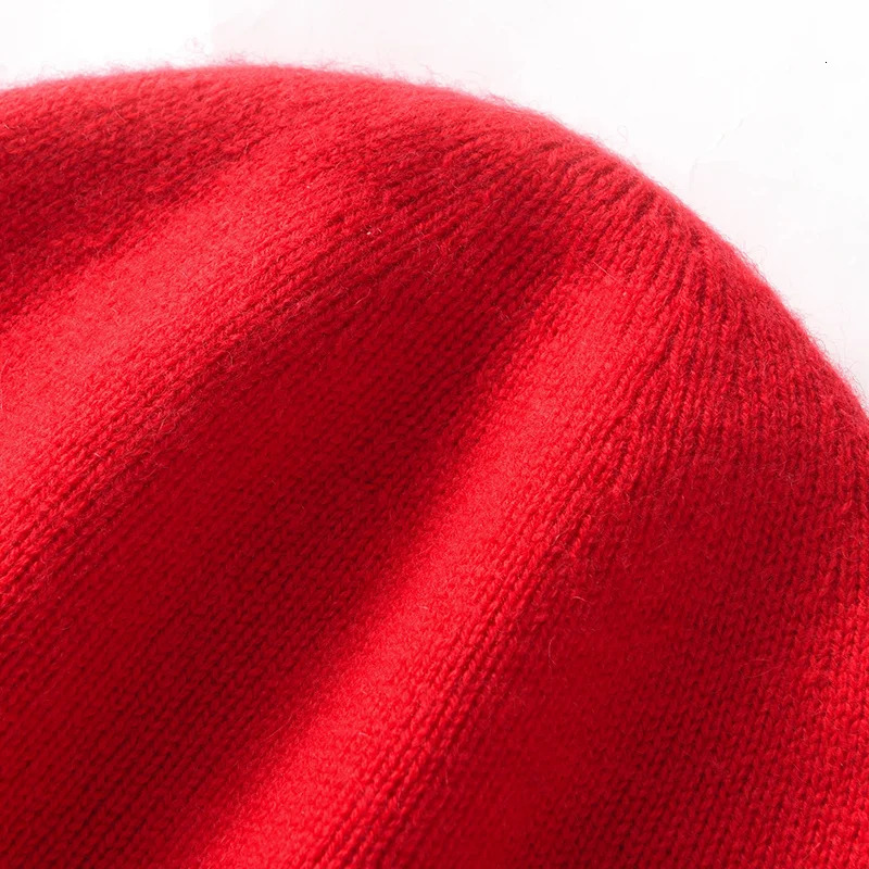Winter 100% Cashmere Knitted Headwear Womens Warm Bean Hat High Quality Solid Leisure Hedge Hat Skulls 241210