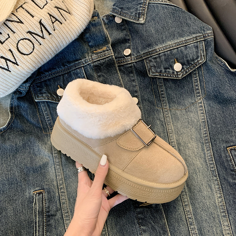 Women Boots:Fleece Winter Warm Thick Sole Anti-slip Low-top Short Snow Boots Fur Cotton Shoes Slip-on,Apricot/Light Tan/Black,Free shipping