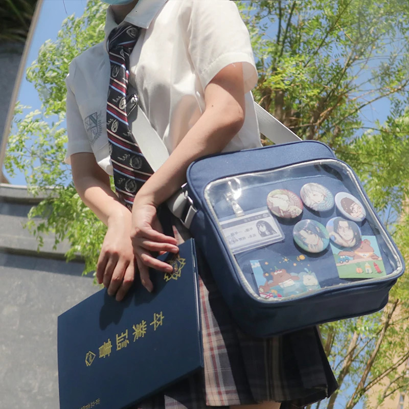 Harajuku JK Ita Bag Cross Body Girl Japanese Transparent Shoulder Bag Teen Female Anime Little Blue Uniform Bag241209