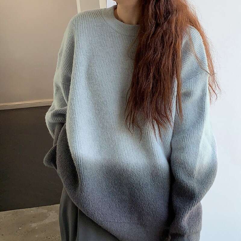 Sweater autumn and winter gradient color Korean version loose outer wear lazy style knitted sweater sweet pullover foreign trade women's top