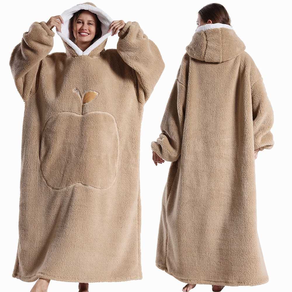 Extra Long Wearable Blankets Winter Flannel Hooded Blanket with Full Sleeves Men Women Cozy Soft Throw Adult TV BlanketXJ241210