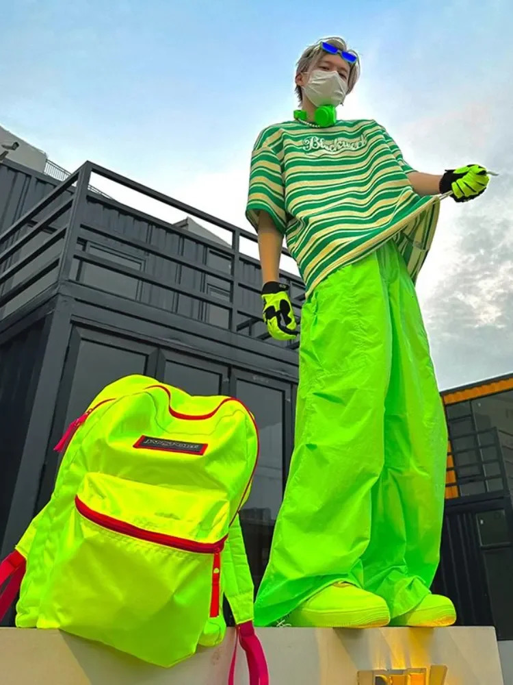 DEEPTOWN Oversize Y2K Green Cargo Parachute Pants Men Japanese Fashion Casual Trousers Male Baggy Streetwear Hiphip Sport Kpop 241209