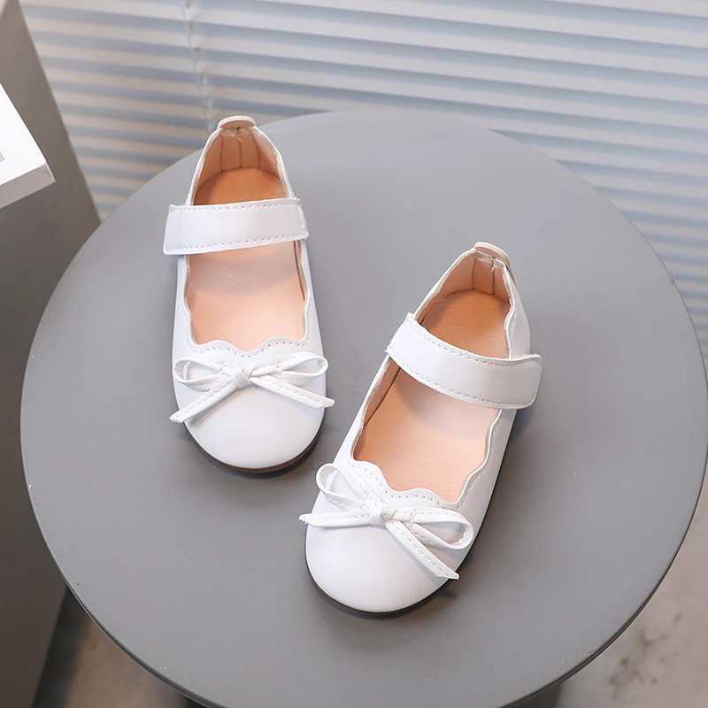 Little Girls Princess Shoes Spring Black White Bowtie Cute Children Flat Shoe Shallow Matte Pu Leather Comfy Kids Shoe 21-30XJ241209