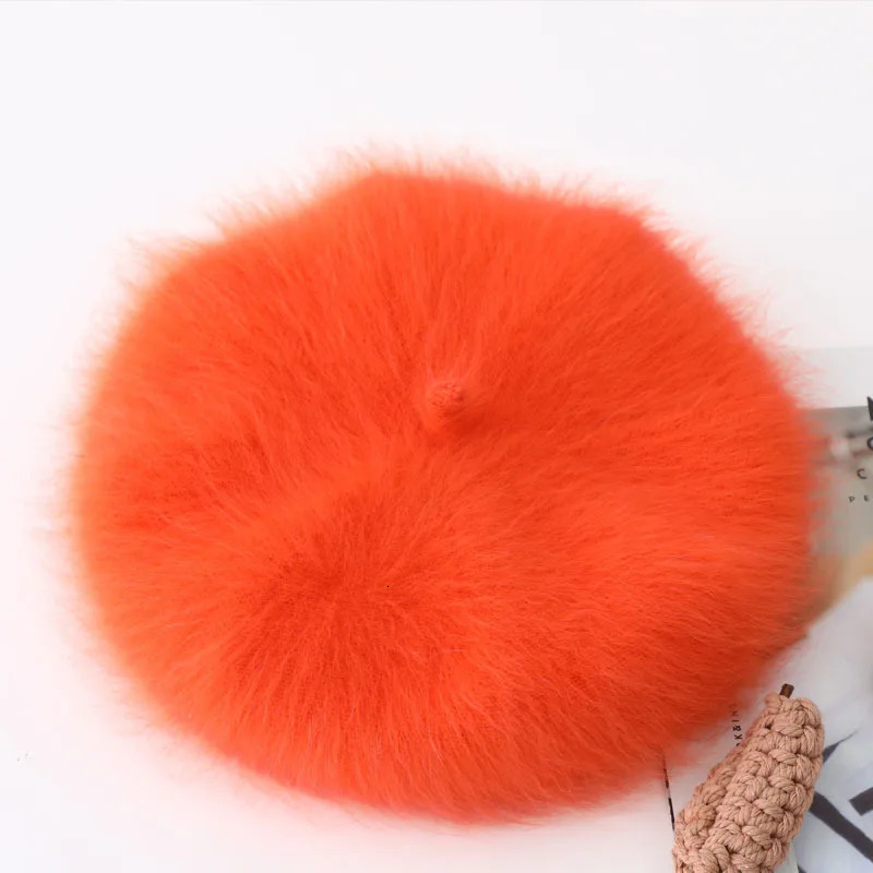 Long haired mink velvet beret womens mink octagonal hat pumpkin hat knitted paint hat warm flight attendance hat 241209