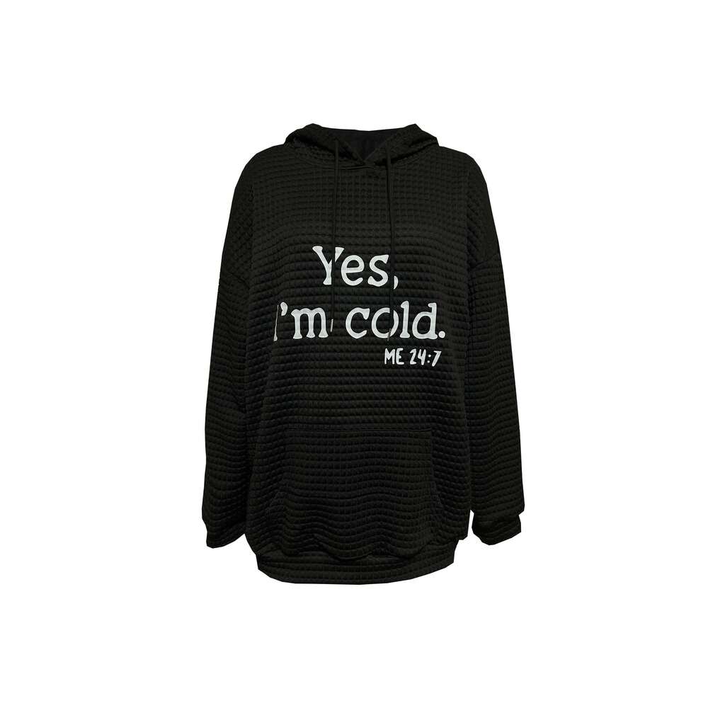 Europe The United States Plus Size Spring And Autumn New Solid Color Letter Hooded Pocket Sweatshirt