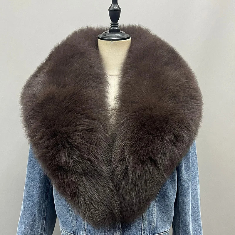 Womens Fluffy True Fur Denim Jacket Big Neck Natural Cuff Fashion 241209