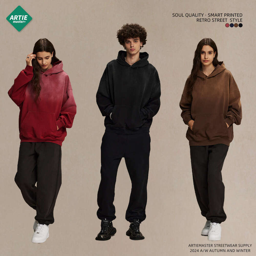 2024 Autumn/Winter New Product: Vintage Hooded Hoodie for Men, 450g Heavy Weight Washed with Broken Holes