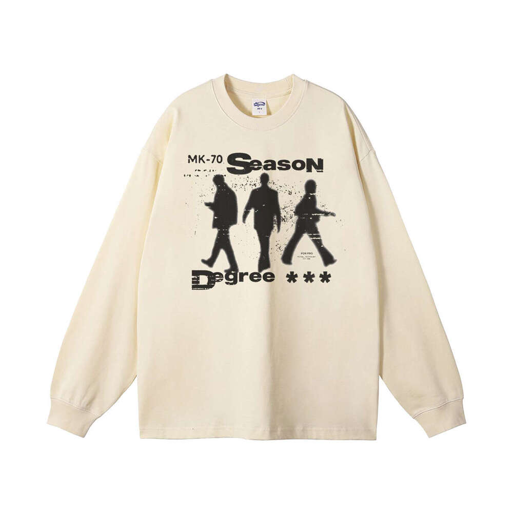 2024 Autumn Thin Printed Men's T-shirt Loose Casual Round Neck Long Sleeve Top Trendy