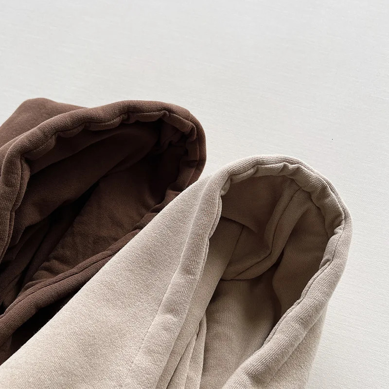 Winter Wool Solid Hoodie Baby Boys Casual Loose Pocket Full Match Hoodie Girls Simple Thick Zipper Cotton Dress 241210