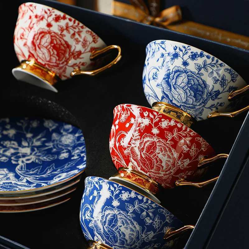 European style couple coffee cup and plate set bone china high-end afternoon tea set ceramic couple gift box European Cup W241210