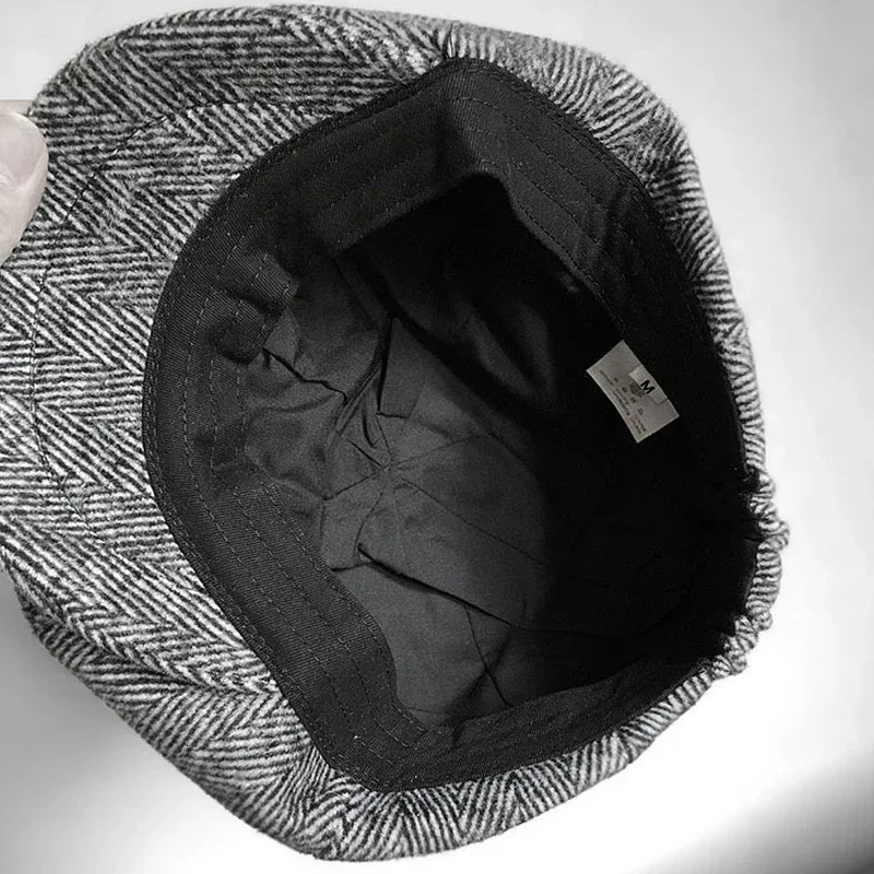 Vintage large-sized 62cm s hat mens vintage wool thick beret mens coarse tweed winter driving hat mens casual flat octagonal hat 241209